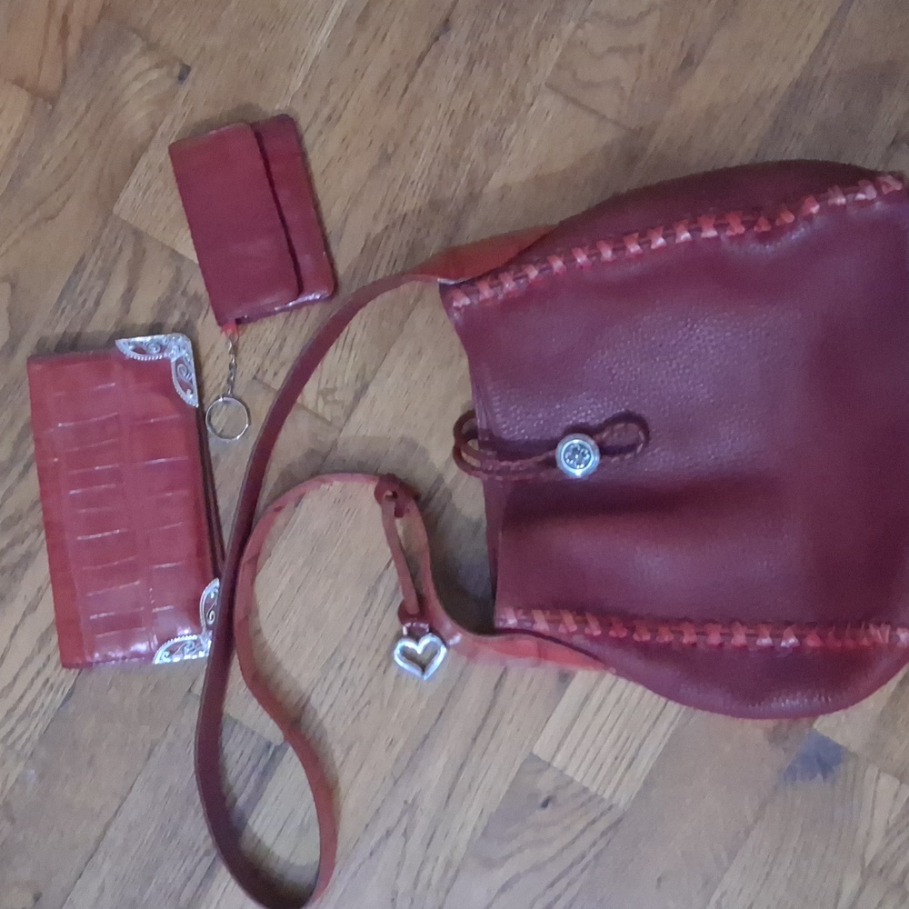 Vintage Brighton Red Leather Whipstich Purse Wallet/Keychain